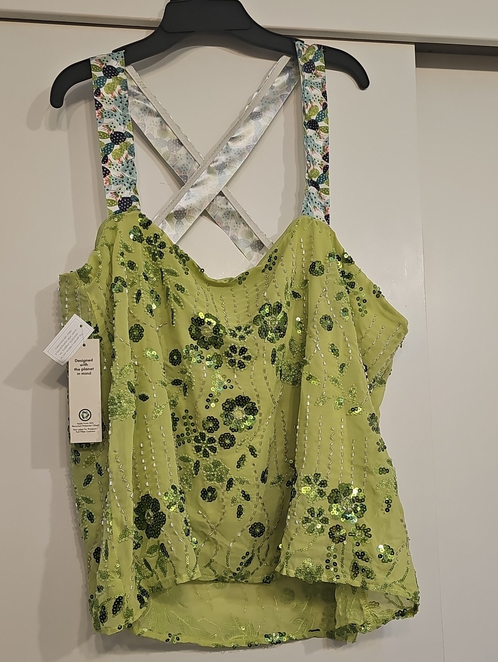 Lime Sequin Floral Top